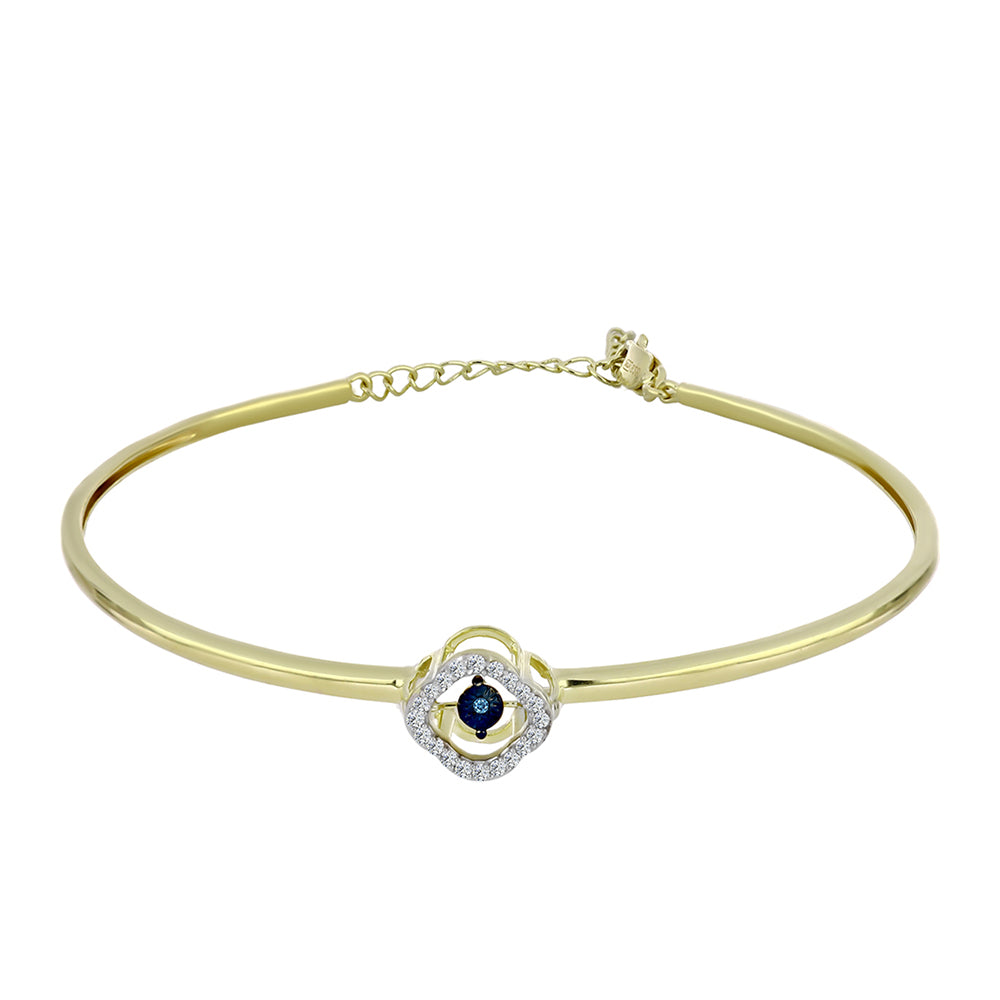 Goldplattierter Silberarmreif mit blauem tanzendem Diamanten und weißem Topas