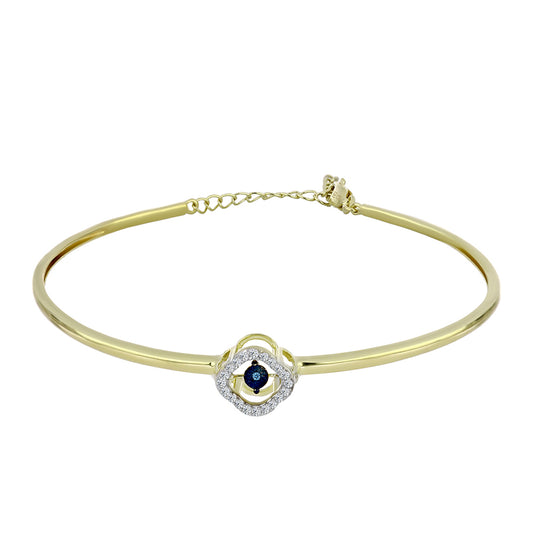 Goldplattierter Silberarmreif mit blauem tanzendem Diamanten und weißem Topas