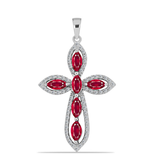 Silberanhänger mit Rubin aus Madagaskar und weißem Topas
