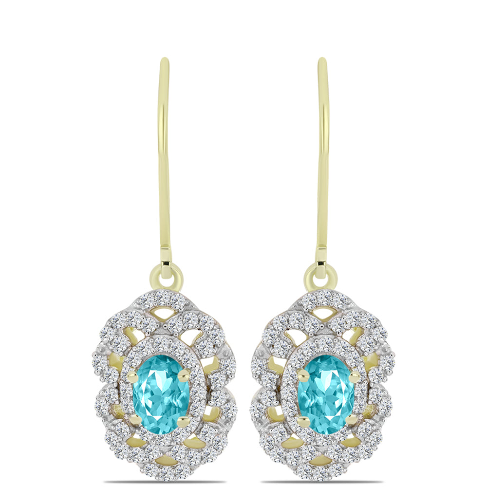 Goldplattierte Silberohrringe mit Paraiba Quarz und weißem Topas