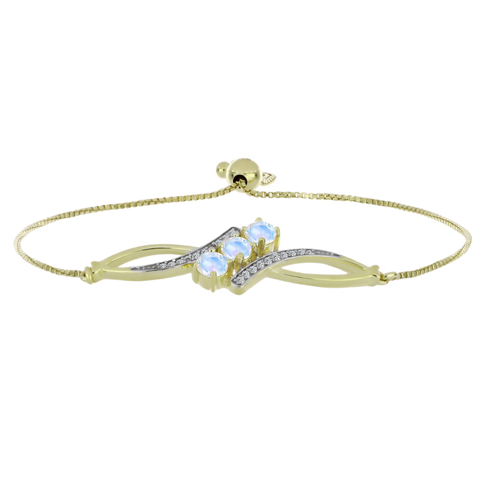Goldplattiertes Silberarmband mit Regenbogenmondstein und weißem Topas