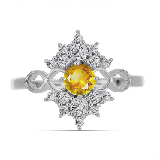 Silberring mit Zitrin aus dem Ural und weißem Topas