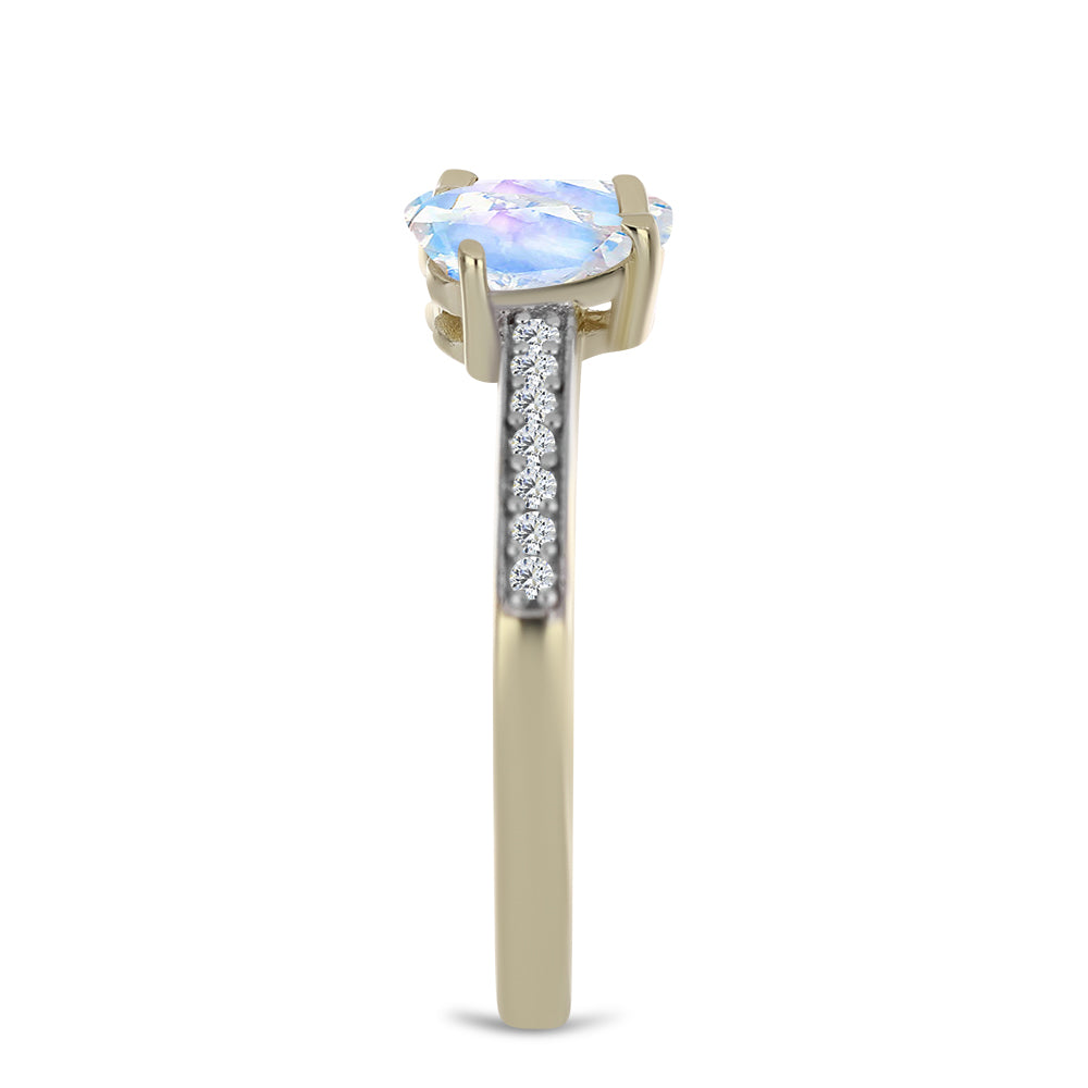 Goldplattierter Silberring mit Regenbogenmondstein und weißem Topas