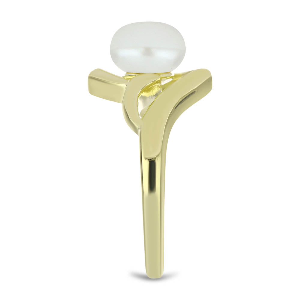 Goldplattierter Silberring mit weißer Süßwasserperle und weißem Topas