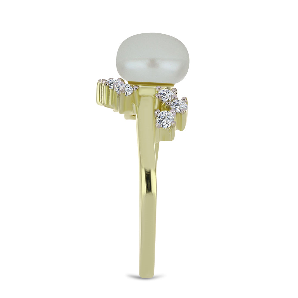 Goldplattierter Silberring mit weißer Süßwasserperle und weißem Topas