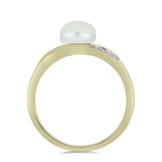 Goldplattierter Silberring mit weißer Süßwasserperle und weißem Topas