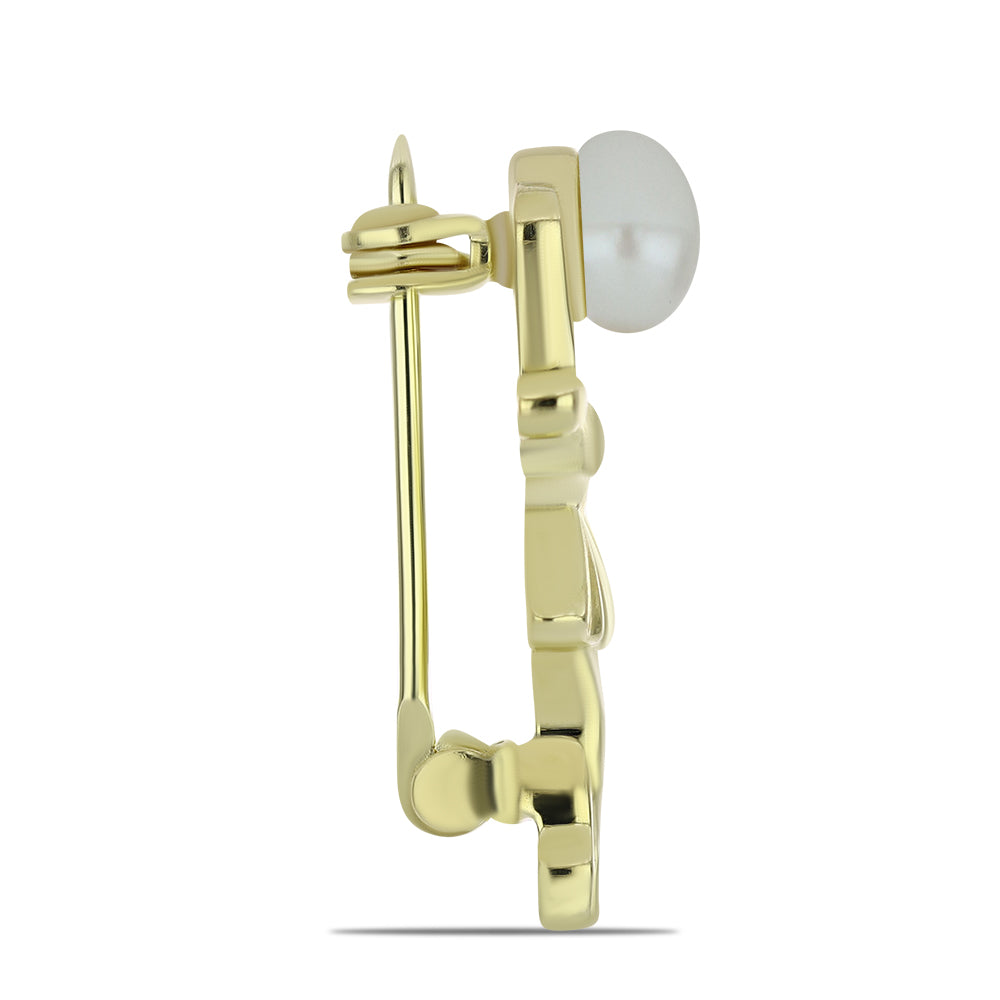 Goldplattierte Silberbrosche mit weißer Süßwasserperle