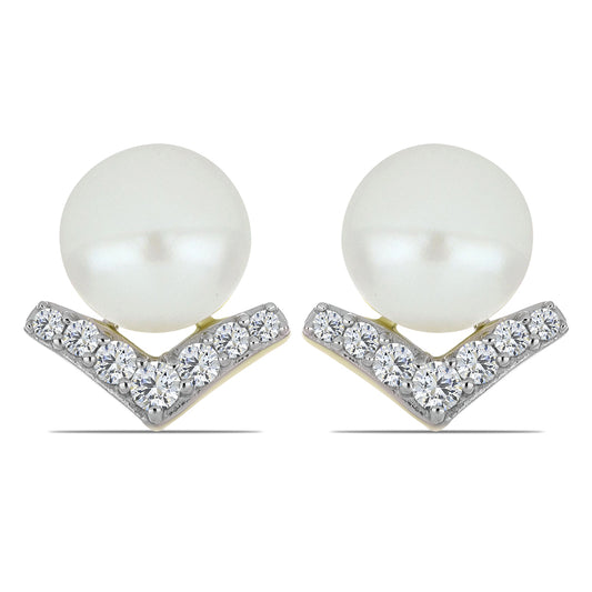 Goldplattierte Silberohrringe mit weißer Süßwasserperle und weißem Topas