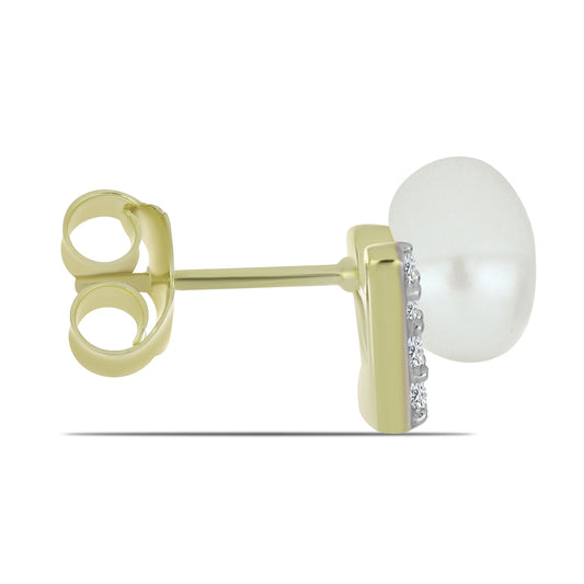 Goldplattierte Silberohrringe mit weißer Süßwasserperle und weißem Topas