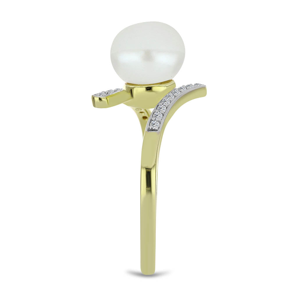 Goldplattierter Silberring mit weißer Süßwasserperle und weißem Topas