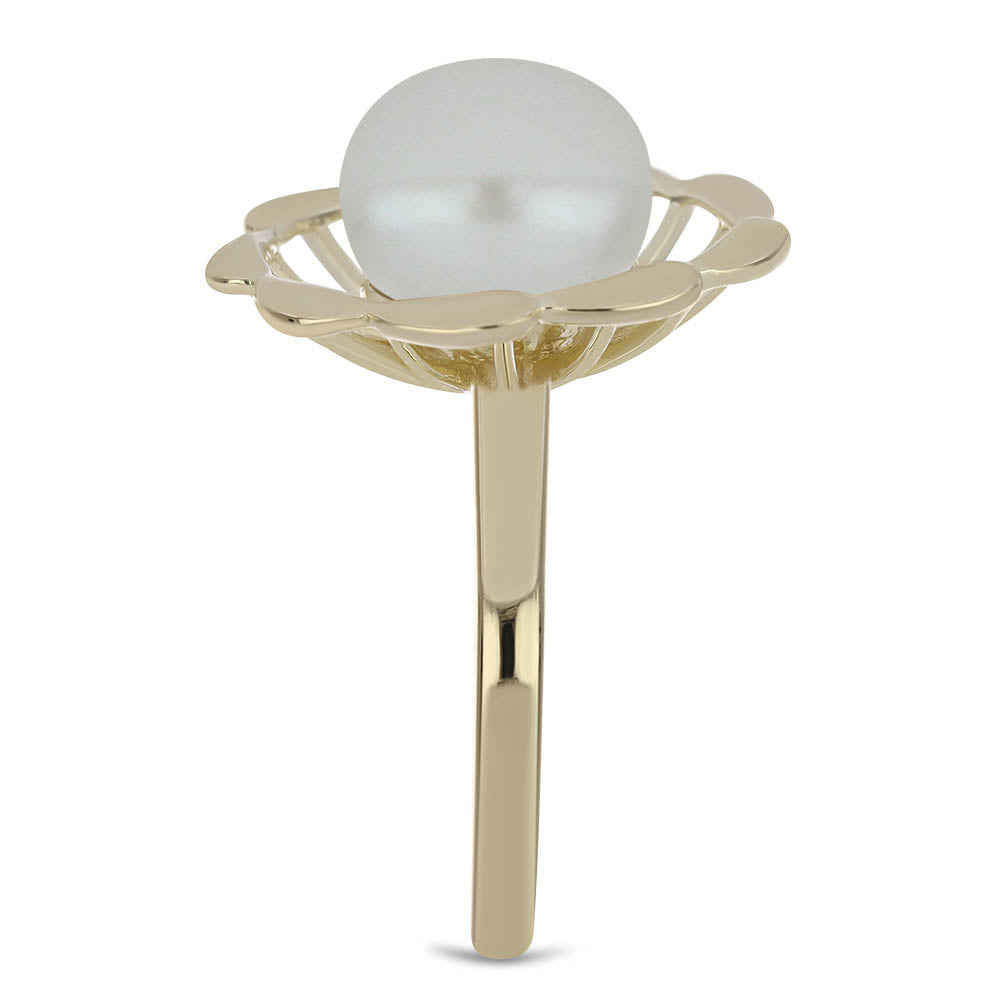 Goldplattierter Silberring mit weißer Süßwasserperle