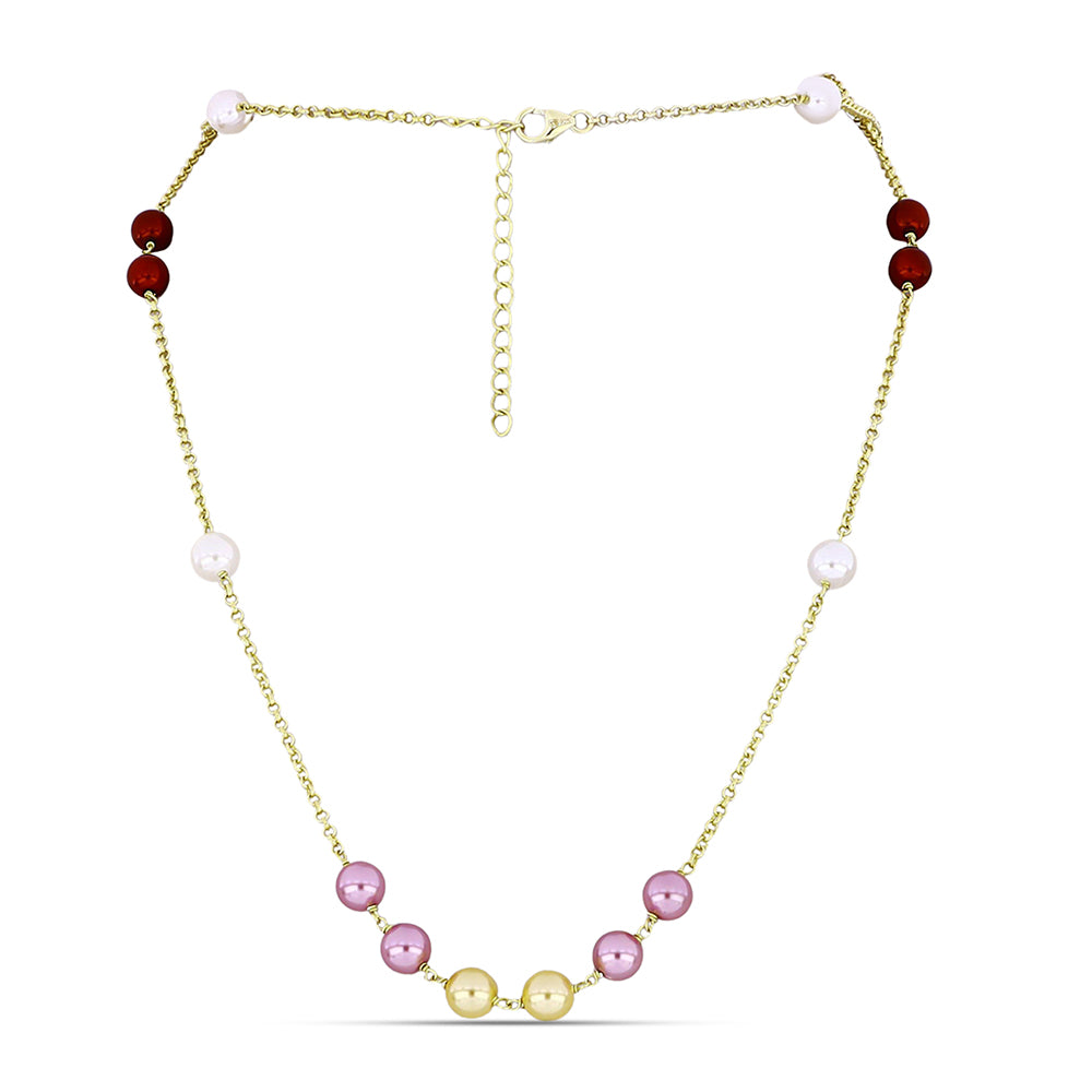 Goldplattierte Silberhalskette mit weißer Süßwasserperle und pfirsichfarbener Süßwasserperle