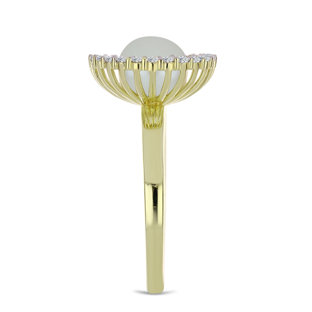 Goldplattierter Silberring mit weißer Süßwasserperle und weißem Topas