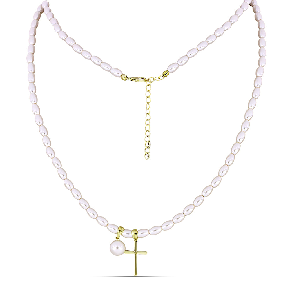 Goldplattierte Silberhalskette mit weißer Süßwasserperle