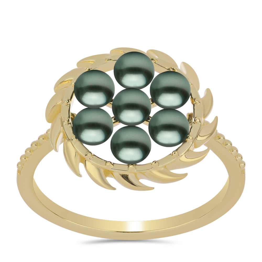Goldplattierter Silberring mit Tahitigrüne-Illusion Süßwasserperle