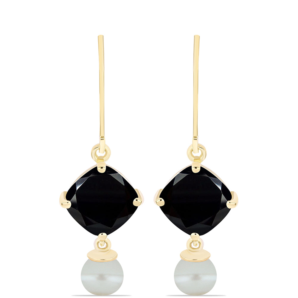 Goldplattierte Silberohrringe mit Tahitigrüne-Illusion Süßwasserperle und schwarzem Onyx