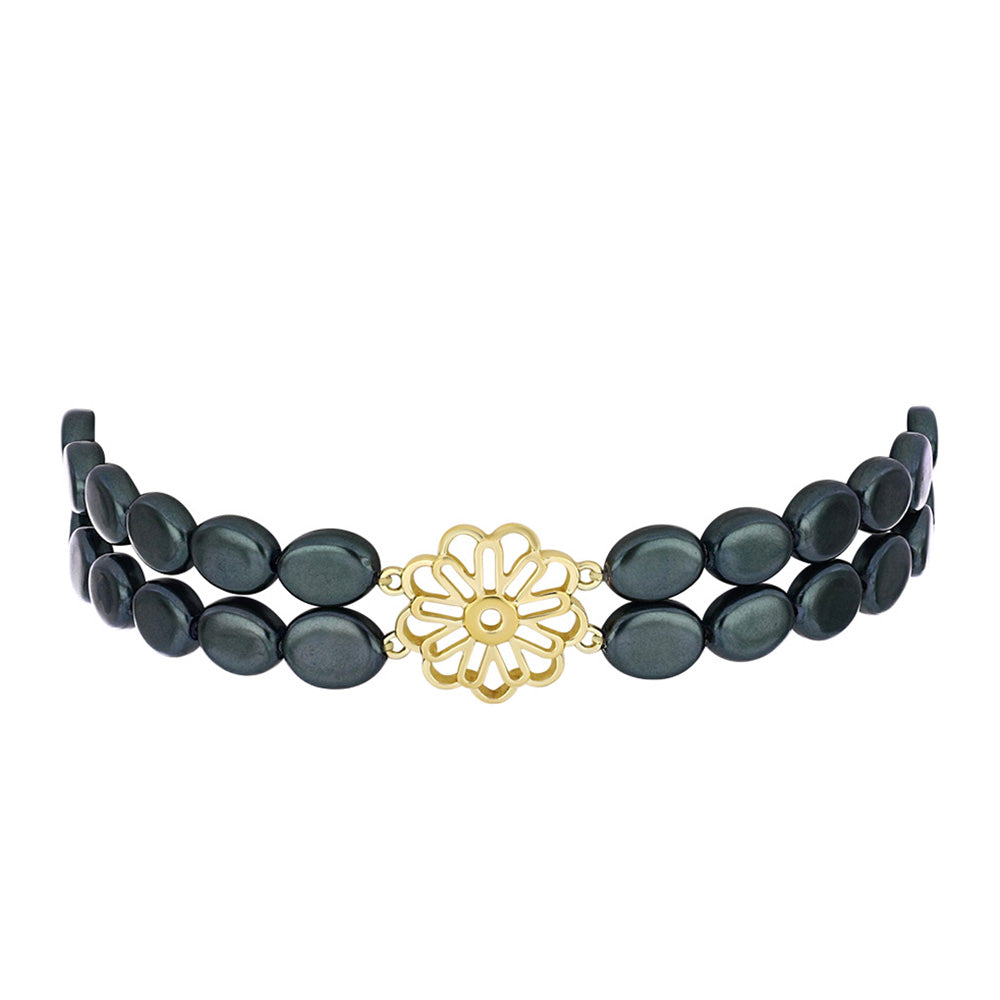 Goldplattiertes Silberarmband mit Tahitigrüne-Illusion Süßwasserperle