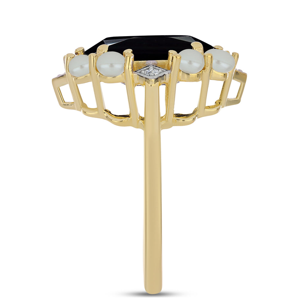 Goldplattierter Silberring mit Tahitigrüne-Illusion Süßwasserperle und schwarzem Onyx