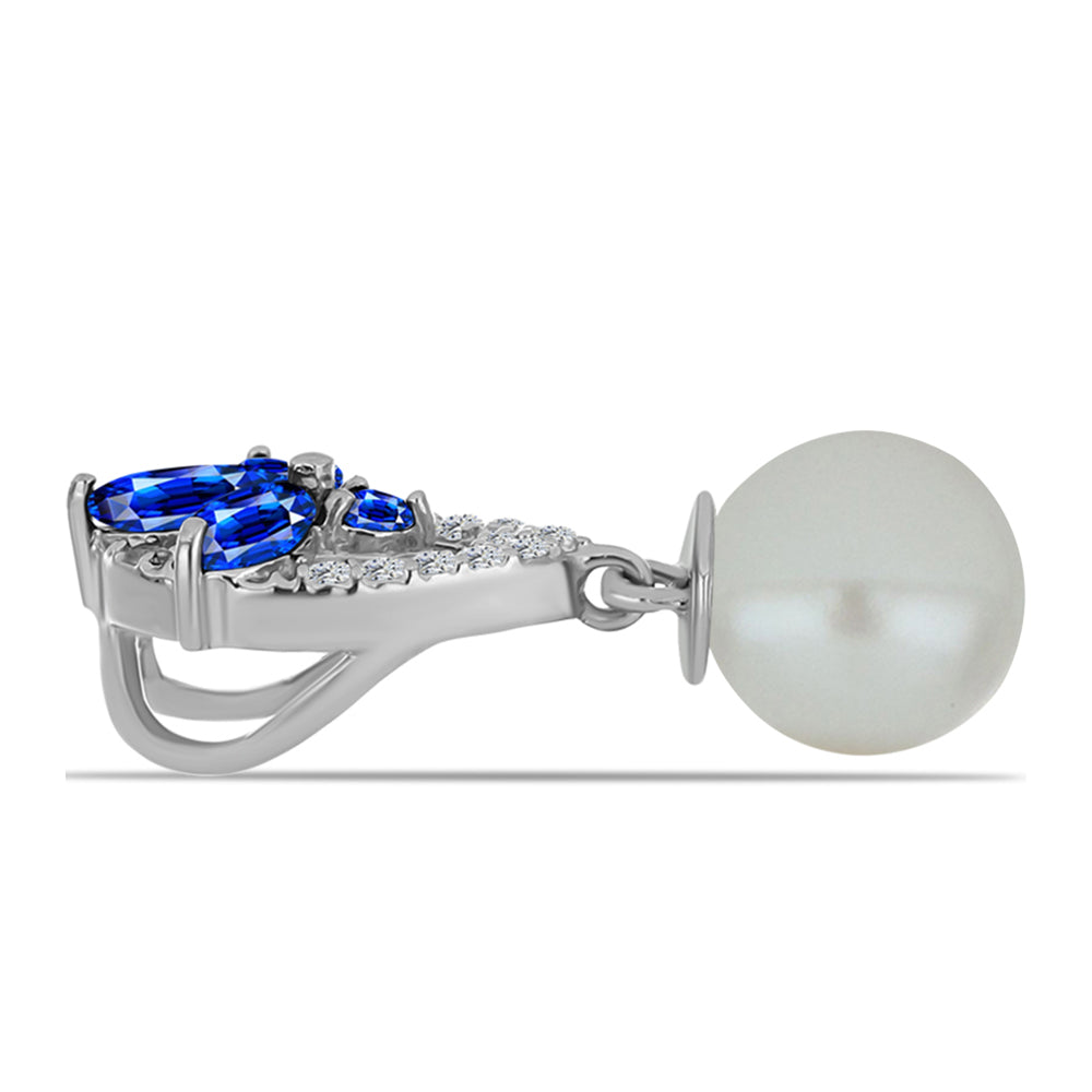 Silberanhänger mit australischem blauem Saphir und weißer Süßwasserperle