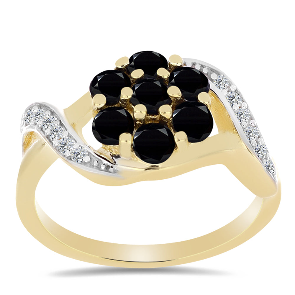 Goldplattierter Silberring mit schwarzem Onyx und weißem Topas