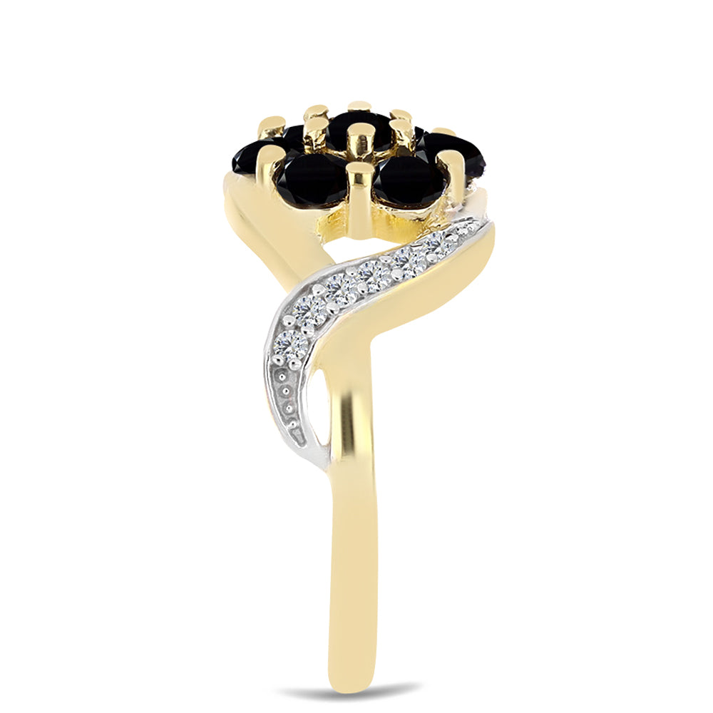 Goldplattierter Silberring mit schwarzem Onyx und weißem Topas