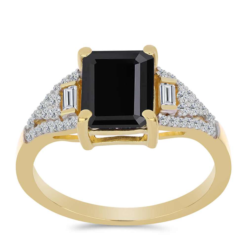 Goldplattierter Silberring mit schwarzem Onyx und weißem Zirkon