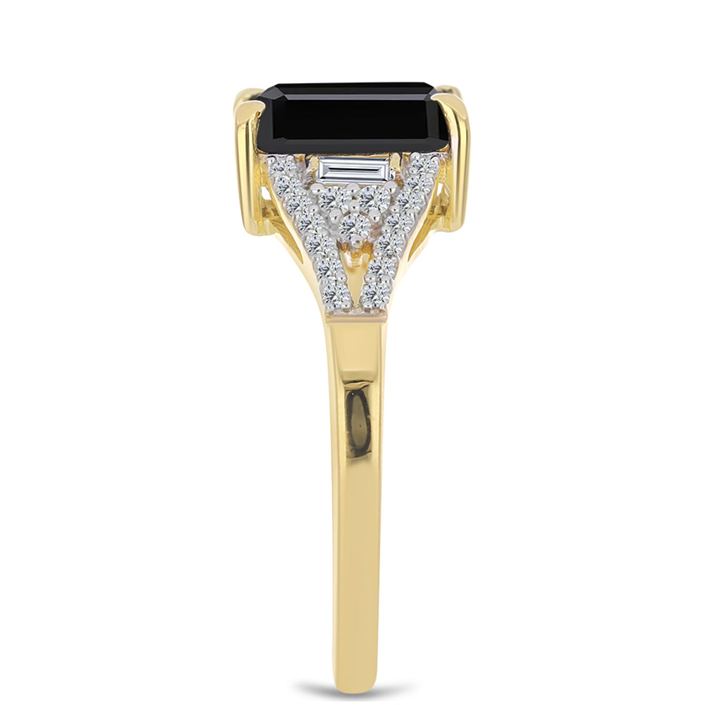 Goldplattierter Silberring mit schwarzem Onyx und weißem Zirkon