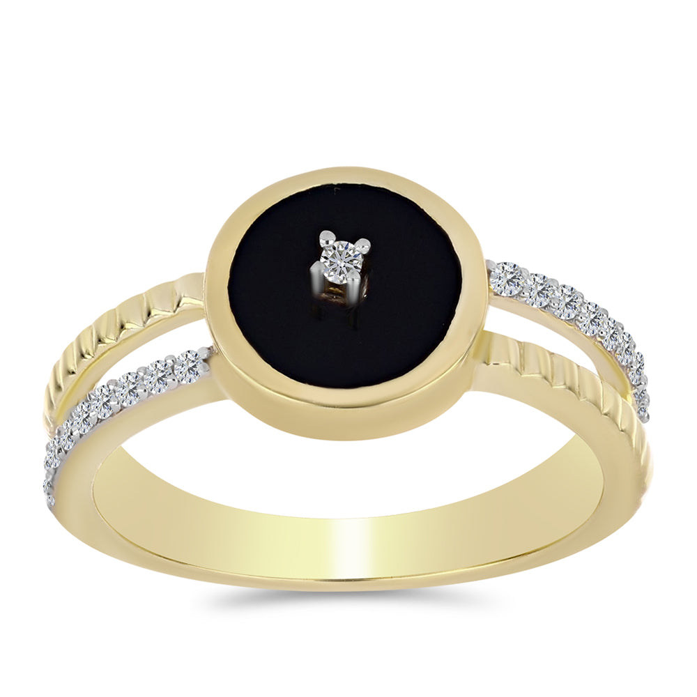 Goldplattierter Silberring mit schwarzem Onyx und weißem Topas