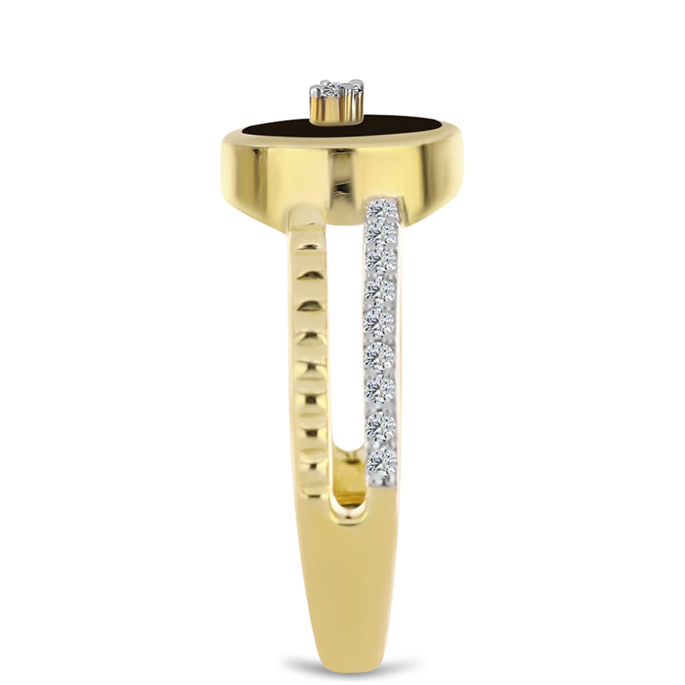 Goldplattierter Silberring mit schwarzem Onyx und weißem Topas