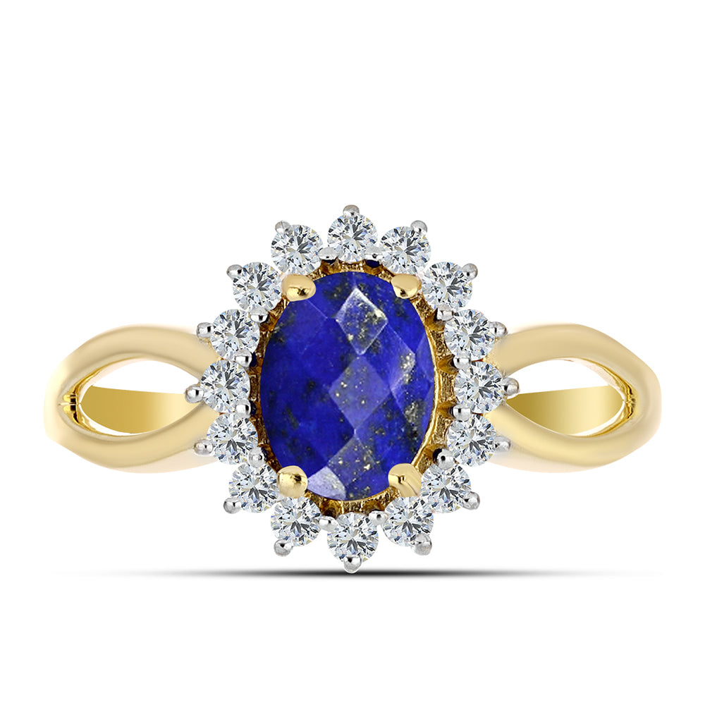 Goldplattierter Silberring mit Lapislazuli und weißem Topas