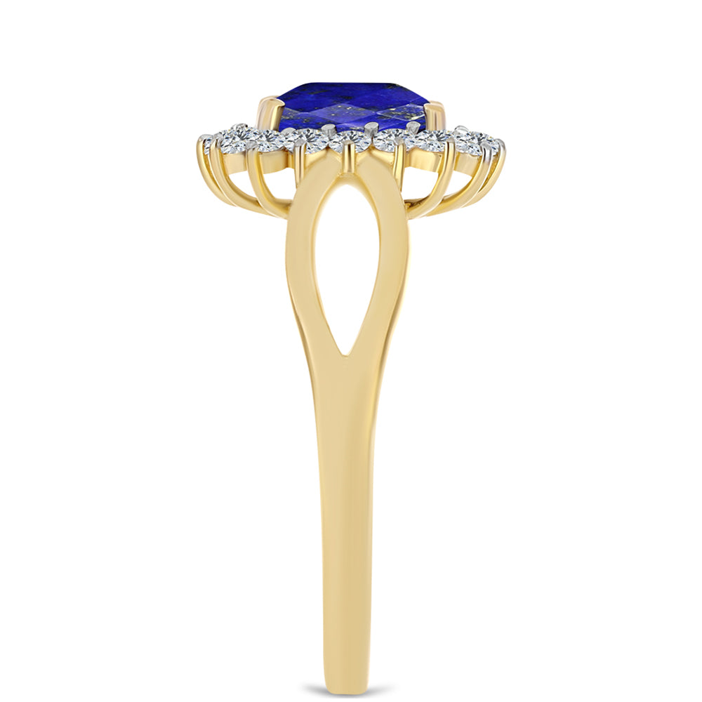 Goldplattierter Silberring mit Lapislazuli und weißem Topas