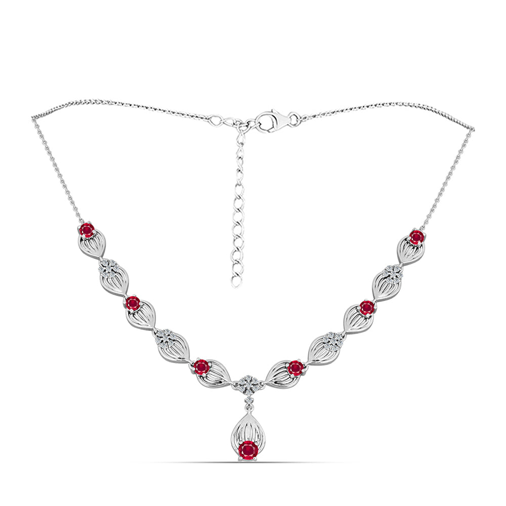 Silberhalskette mit Rubin aus Madagaskar und weißem Topas