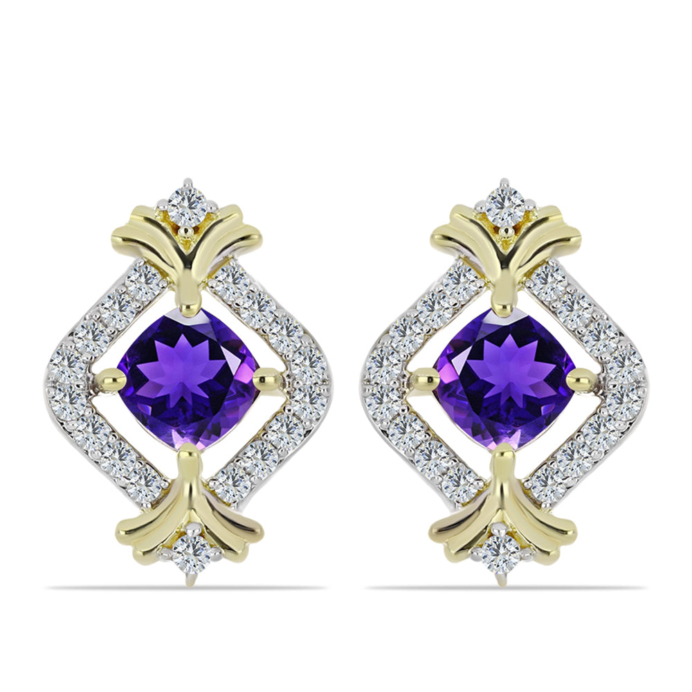 Goldplattierte Silberohrringe mit marokkanischem Amethyst und weißem Topas