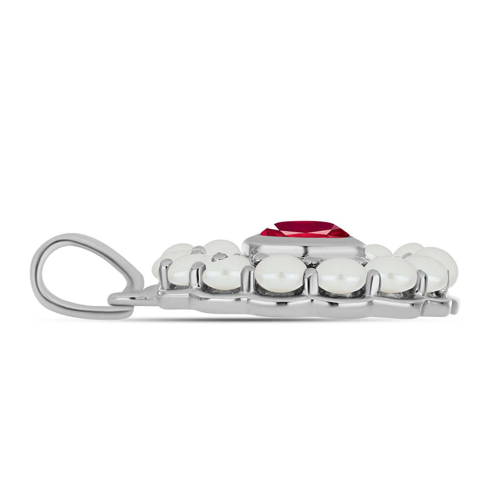 Silberanhänger mit Rubin aus Madagaskar und weißer Süßwasserperle