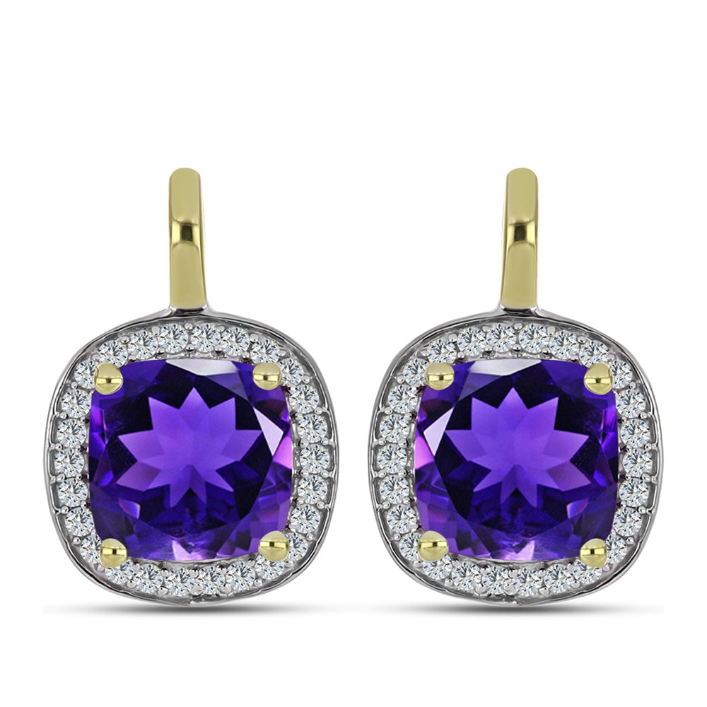Goldplattierte Silberohrringe mit marokkanischem Amethyst und weißem Topas