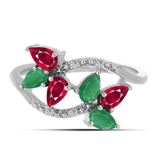 Silberring mit Rubin aus Madagaskar und brasilianischem Smaragd