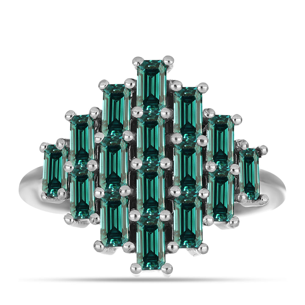 Silberring mit grünlich-meerblauem Moissanit