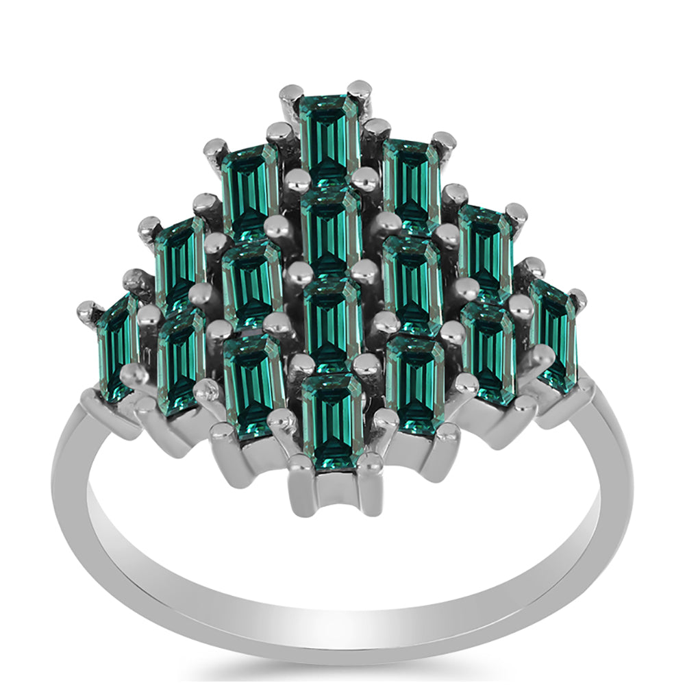 Silberring mit grünlich-meerblauem Moissanit