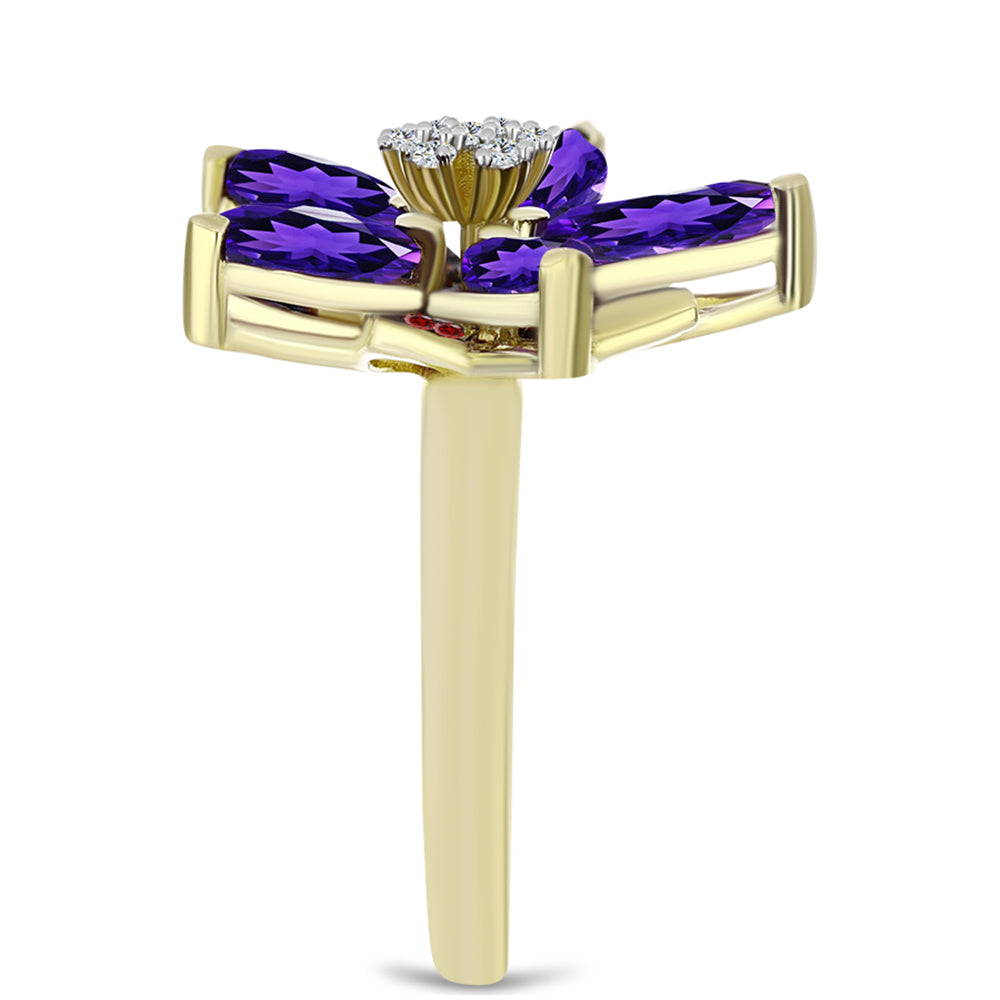 Goldplattierter Silberring mit marokkanischem Amethyst und Barton Granat