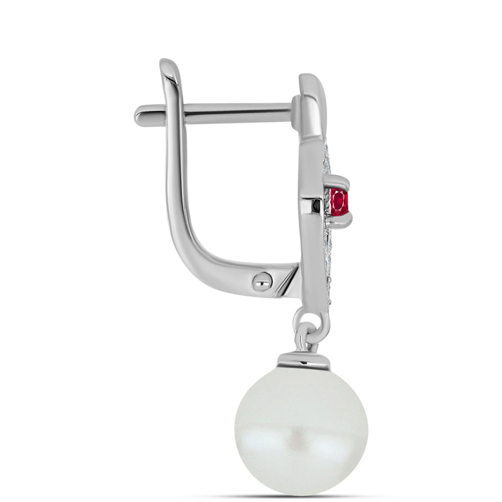 Silberohrringe mit Rubin aus Madagaskar und weißer Süßwasserperle