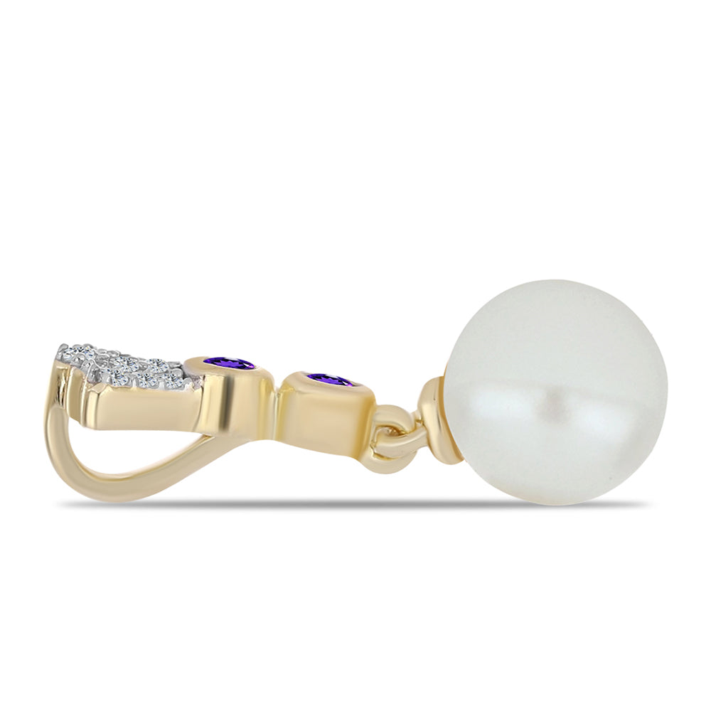 Goldplattierter Silberanhänger mit marokkanischem Amethyst und weißer Süßwasserperle
