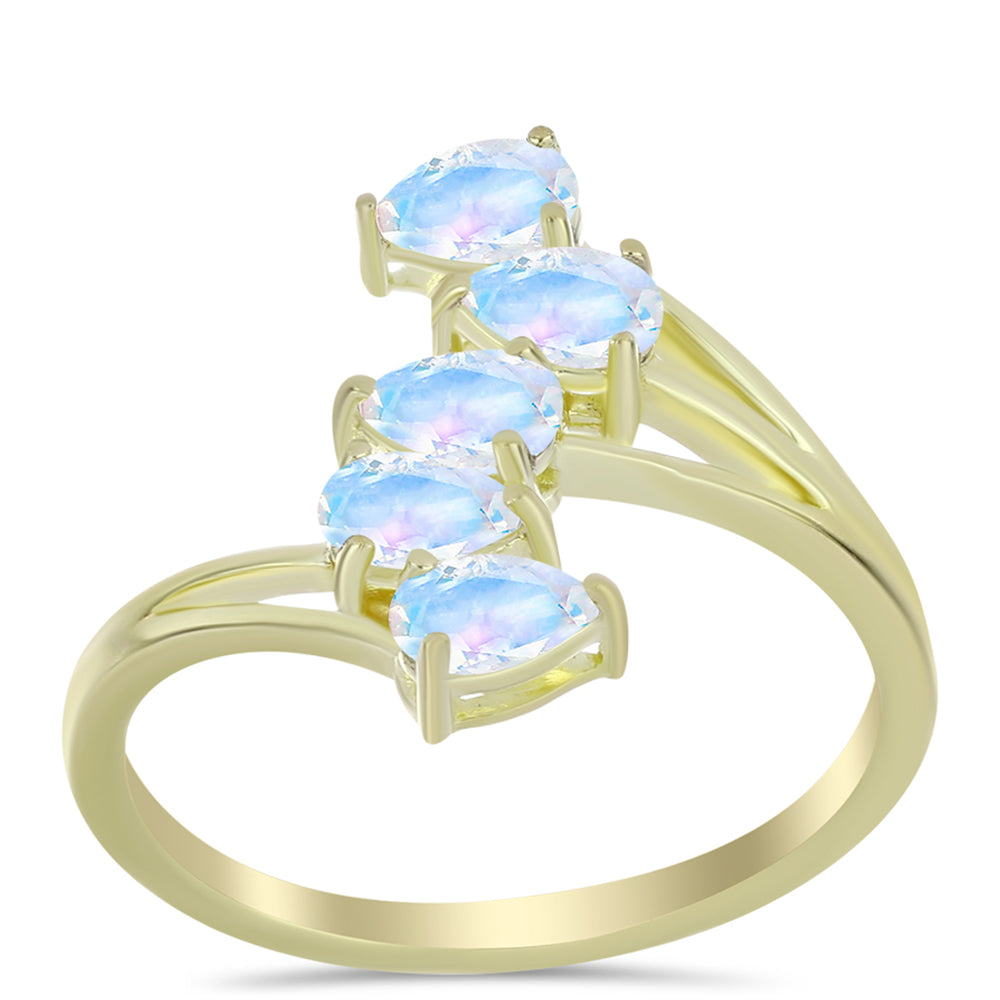 Goldplattierter Silberring mit Regenbogenmondstein