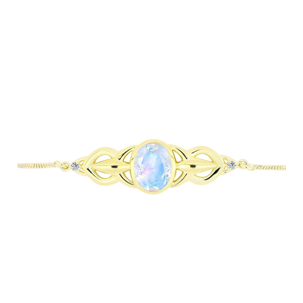 Goldplattiertes Silberarmband mit Regenbogenmondstein und weißem Topas