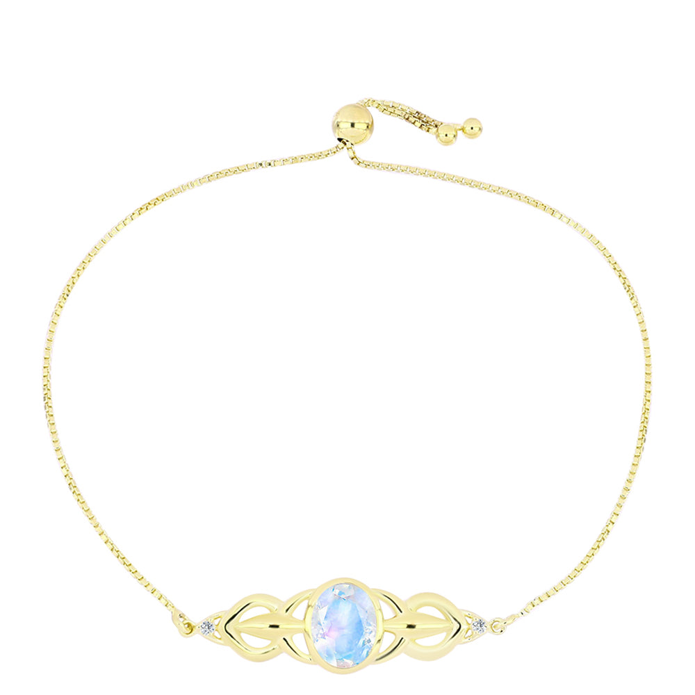 Goldplattiertes Silberarmband mit Regenbogenmondstein und weißem Topas