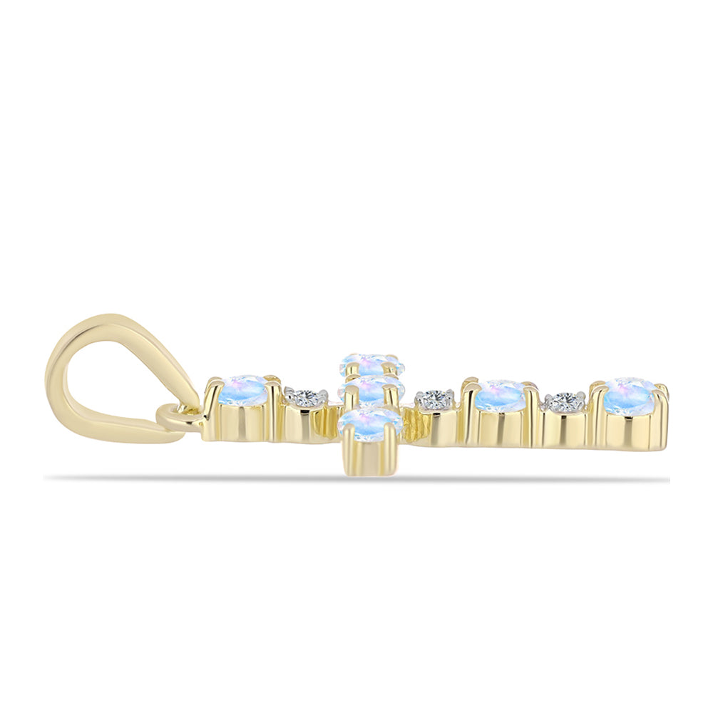 Goldplattierter Silberanhänger mit Regenbogenmondstein und weißem Topas