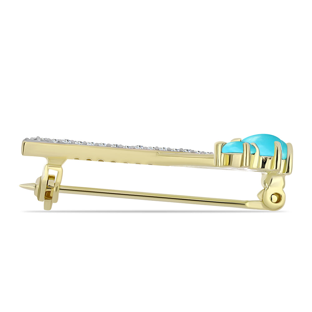 Goldplattierte Silberbrosche mit Dornröschen Türkis und weißem Topas