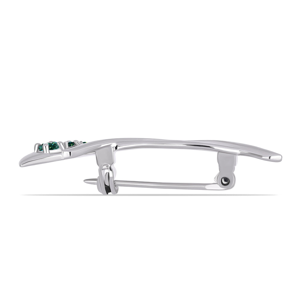 Silberbrosche mit grünlich-meerblauem Moissanit