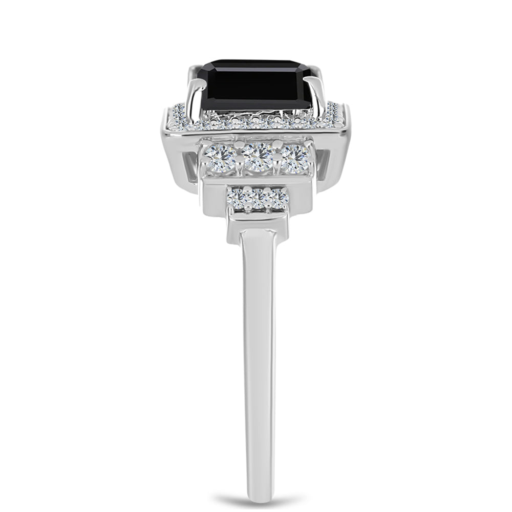 Silberring mit Obsidian und weißem Topas