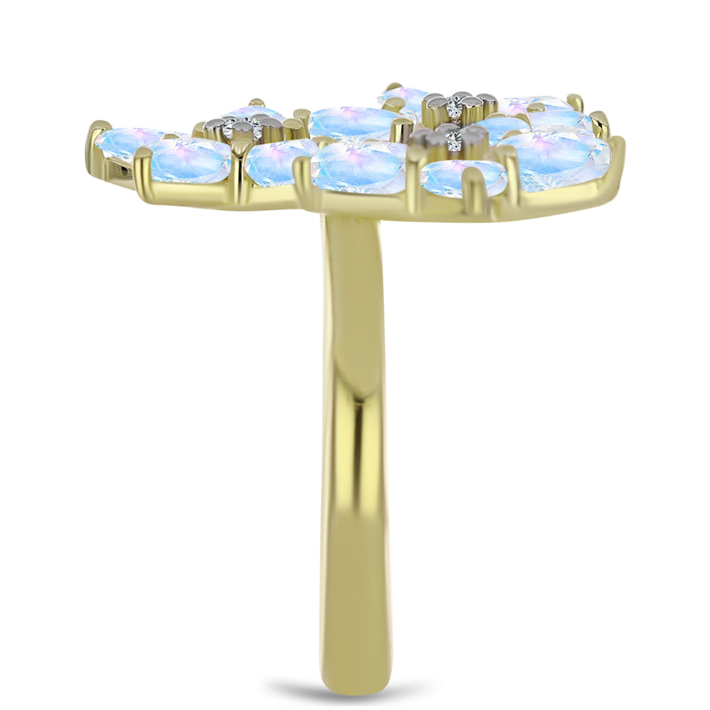 Goldplattierter Silberring mit Regenbogenmondstein und weißem Topas