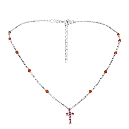 Silberhalskette mit Rubin aus Madagaskar und Karneol